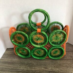 Vtg Sunburst Straw Woven Bag